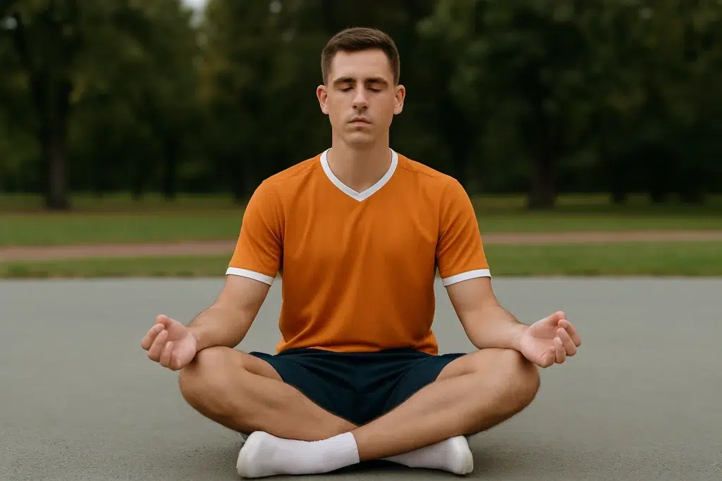 Atlet i meditation under mental restitution i sport for at styrke fokus og præstation